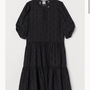 NEW Babydoll puff-sleeved black sheer cutout dress